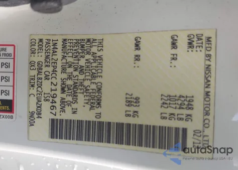 2012 Nissan Altima 2.5 S from USA, damaged, VIN 1N4AL2EP4CC219467